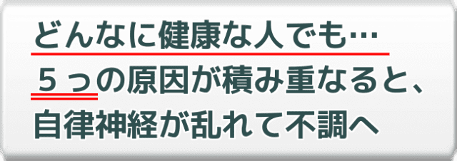 どんなに健康な人でも…５っの原因が積み重なると、自律神経が乱れて不調へ